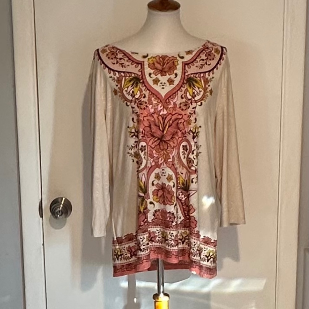 JM Collection Women's Printed Jacquard Top - Size XL - NEW‎ With Tags.